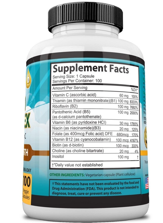 NaturaLife Labs Vitamin B Complex With Vitamin C And Folic Acid B12 B1 B2 B3 Vitamin B5 Pantothenic Acid B6 B7 B9 Nervous System Support & Supports Energy Metabolism Nongmo 100 Veggie Capsules - Image 5