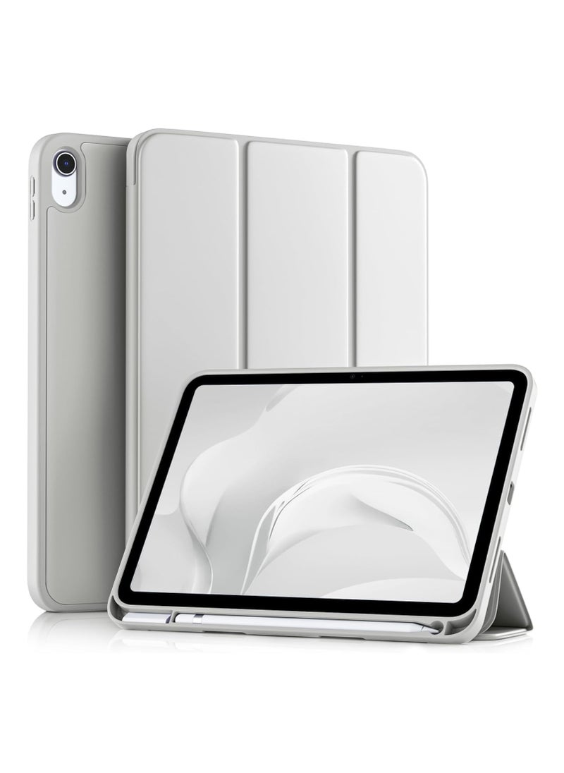 TIGER Compatible with iPad 10th Generation Case 10.9 Inch (2022) – Slim Trifold Stand Protective Cover with Pencil Holder – Soft TPU Back – Auto Sleep/Wake Function – Lightweight & Durable Smart Case  LIGHT GRAY  - Image 1