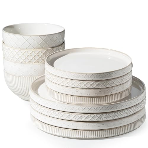 Getstar Dinnerware Sets, Plates and Bowls Sets (10.5” Dish + 8” Dish + 6” Bowl) for 4, Microwave and Dishwasher Safe, Ceramic Dinnerware Set (12 Piece) - Image 1