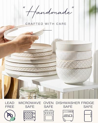 Getstar Dinnerware Sets, Plates and Bowls Sets (10.5” Dish + 8” Dish + 6” Bowl) for 4, Microwave and Dishwasher Safe, Ceramic Dinnerware Set (12 Piece) - Image 3