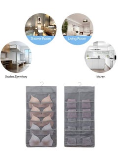 DUNISO Dual Sided Wall Closet Hanging Organizer Storage with Mesh Pockets for Underwear Bra Underpants Socks (Gray 5+10 Pockets)  - Image 2