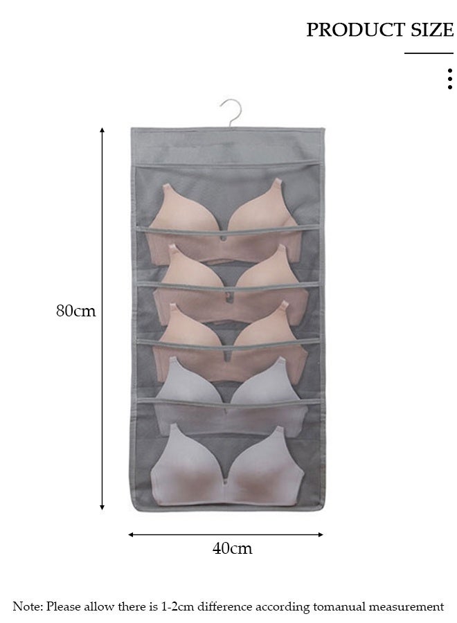 DUNISO Dual Sided Wall Closet Hanging Organizer Storage with Mesh Pockets for Underwear Bra Underpants Socks (Gray 5+10 Pockets) - Image 2