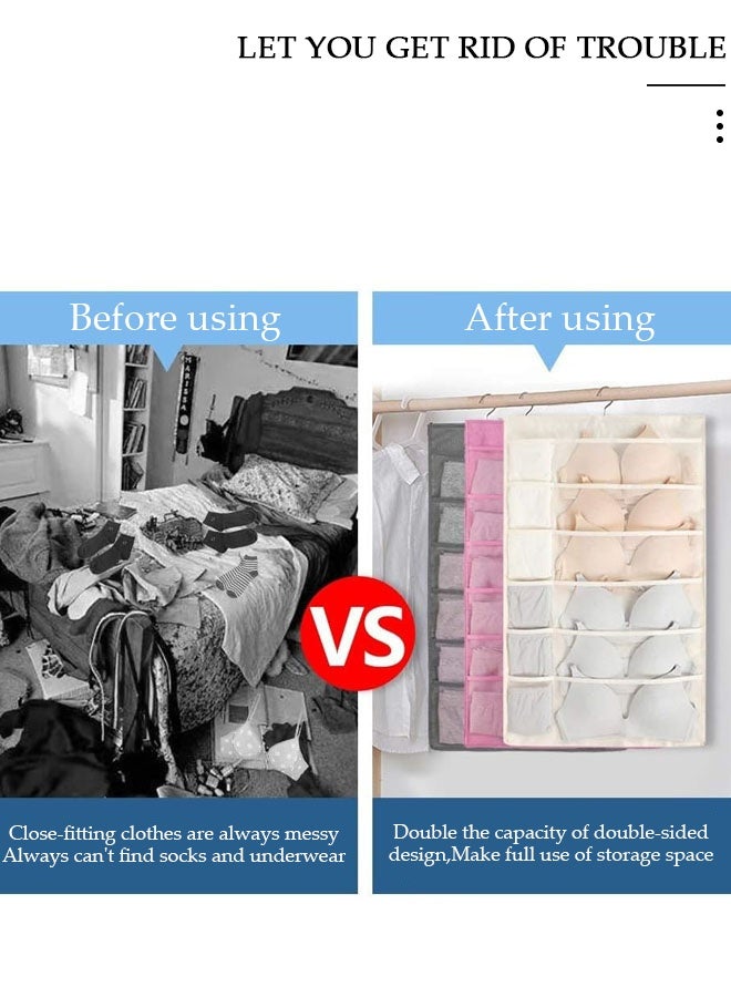 DUNISO Dual Sided Wall Closet Hanging Organizer Storage with Mesh Pockets for Underwear Bra Underpants Socks (Gray 5+10 Pockets) - Image 5
