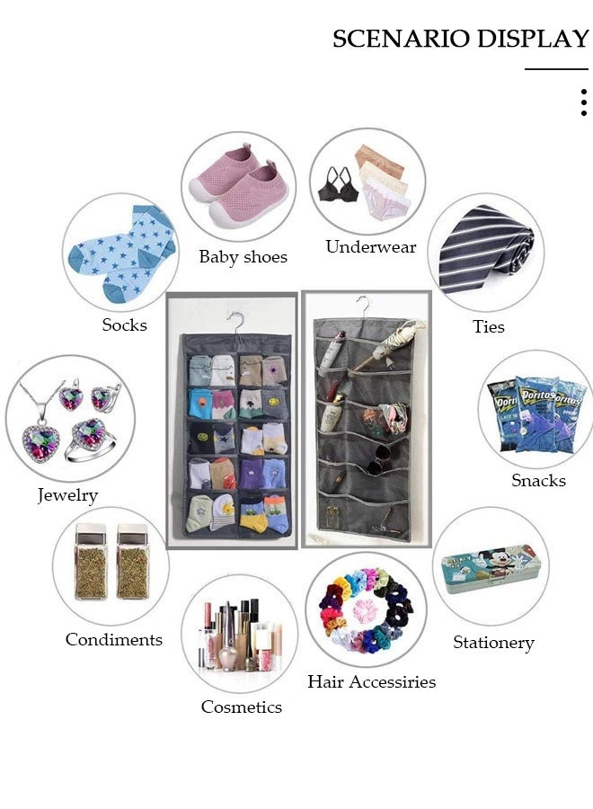 DUNISO Dual Sided Wall Closet Hanging Organizer Storage with Mesh Pockets for Underwear Bra Underpants Socks (Gray 5+10 Pockets) - Image 3