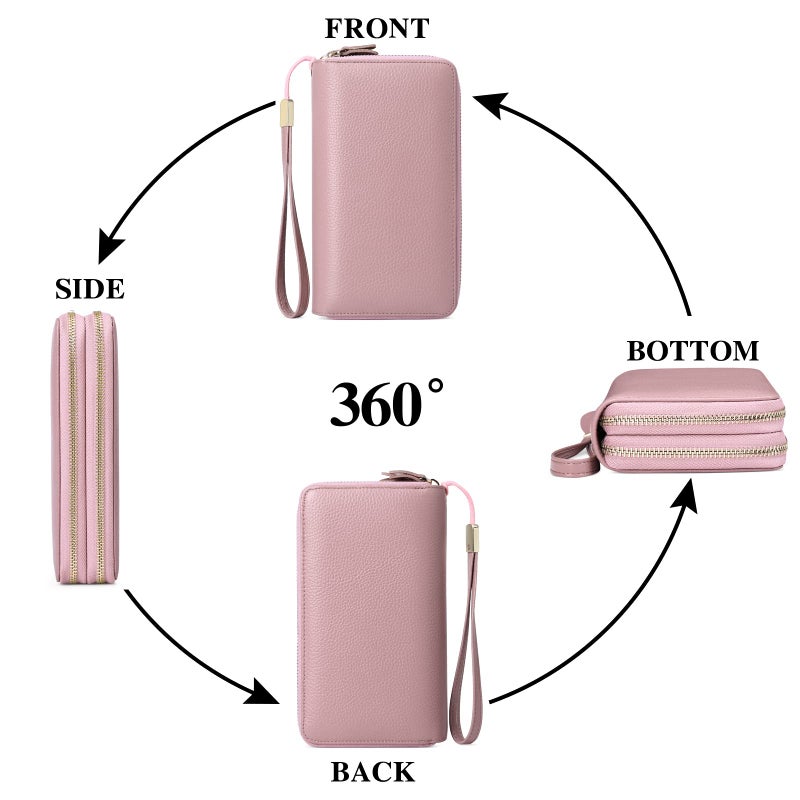 SENDEFN Leather Women Wallet RFID Blocking Zipper Around Phone Holder Clutch Wristlet Large Capacity - Image 4