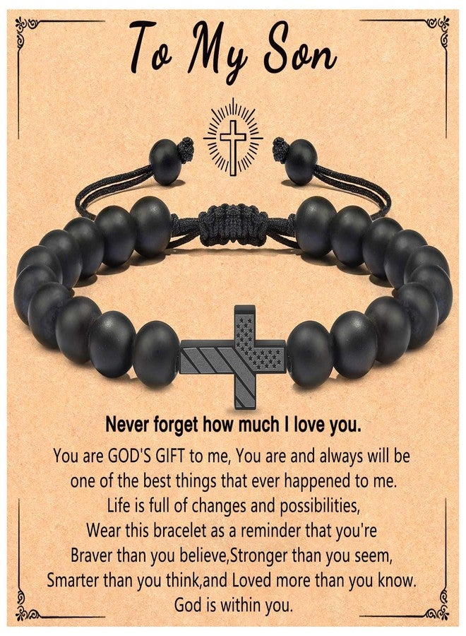 CXLDTE Easter Basket Stuffers Gifts Gifts for Kids Teen Boys Gift Ideas, To My Son Bracelet from Mom Cross Bracelet for Men Baptism Christian Confirmation Birthday Gifts for Teens Teenage Boys - Image 1