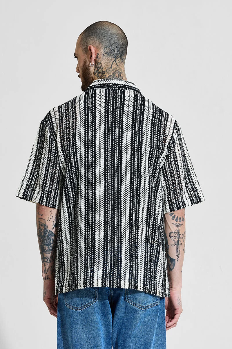 SNITCH  Black Striped Half Sleeve Oversized Shirt for Men | Best Price UAE