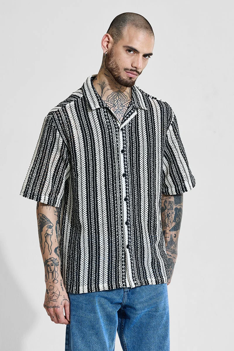 SNITCH  Black Striped Half Sleeve Oversized Shirt for Men | Best Price UAE