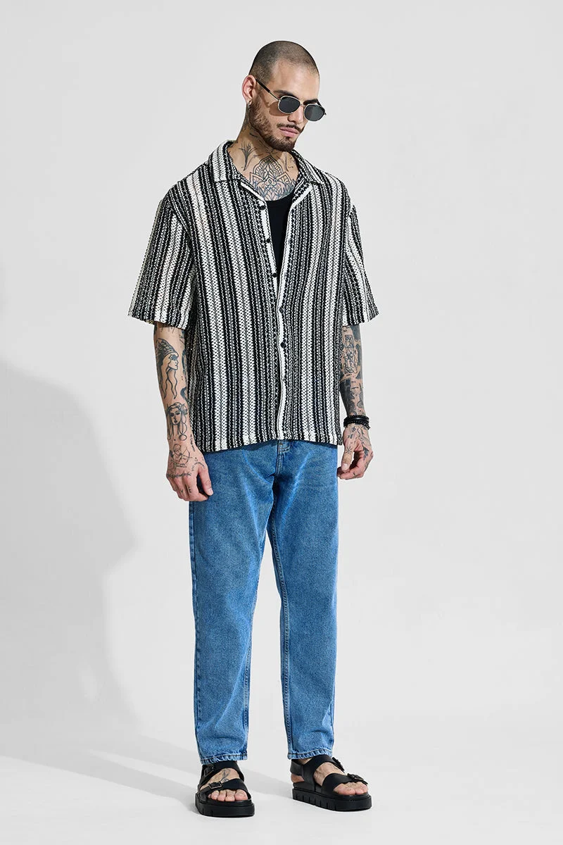 SNITCH  Black Striped Half Sleeve Oversized Shirt for Men | Best Price UAE