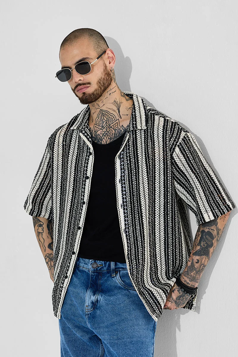 SNITCH  Black Striped Half Sleeve Oversized Shirt for Men | Best Price UAE