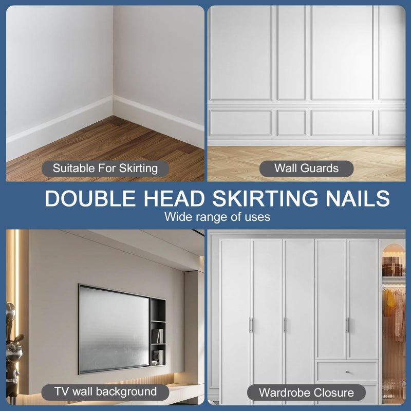 KOAMLY 400pcs Hardware Nails Double Head Skirting Nails with 4 Tools - Invisible Seamless Baseboard Screws for Solid Wood Trim, Double-Sided Installation - Image 5