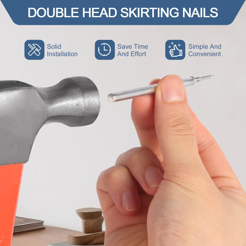 KOAMLY 400pcs Hardware Nails Double Head Skirting Nails with 4 Tools - Invisible Seamless Baseboard Screws for Solid Wood Trim, Double-Sided Installation - Image 4