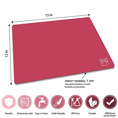 ZVP Flexible Plastic Cutting Board Set of 5 Gradient Color, Colorful Chopping Boards, BPA Free Mats, Non Slip, Dishwasher Safe, 15x12 Inch, Pink Multi-Color - Image 3