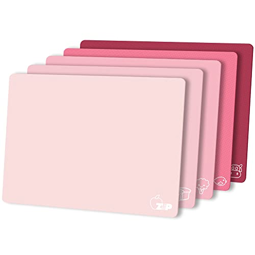 ZVP Flexible Plastic Cutting Board Set of 5 Gradient Color, Colorful Chopping Boards, BPA Free Mats, Non Slip, Dishwasher Safe, 15x12 Inch, Pink Multi-Color - Image 1