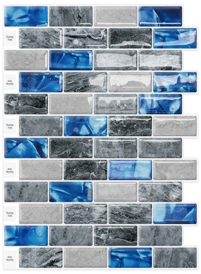 DEWOO Blue Peel and Stick Back Splashes for Kitchen Backsplash Self-Adhesive Tile in Marble (10 Sheets 12"x12") - Image 1