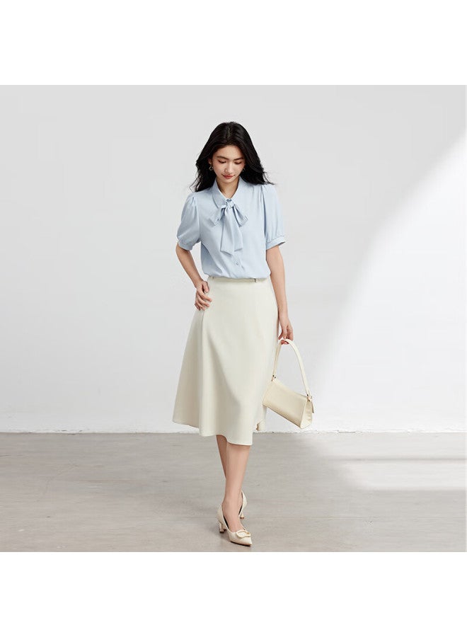 Lady Bird Miss Bird Blue Butterfly Bow Tie Shirt Women Summer Design Sense Strap Short Sleeve Top Temperament Commuter Professional White-collar Shirt - Image 5