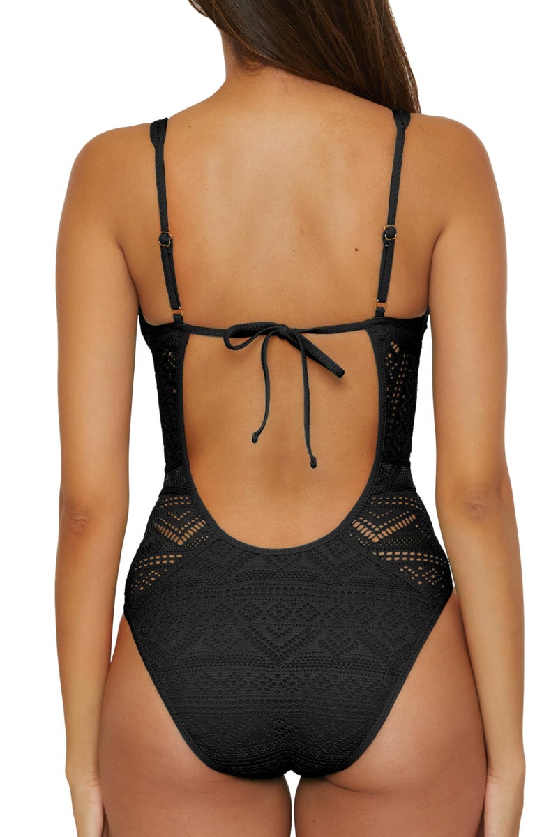 BECCA Color Play - Women's One Piece Swimsuit, Plunge Neck, Crochet, Bathing Suits for Women, Black (B), Small - Image 4
