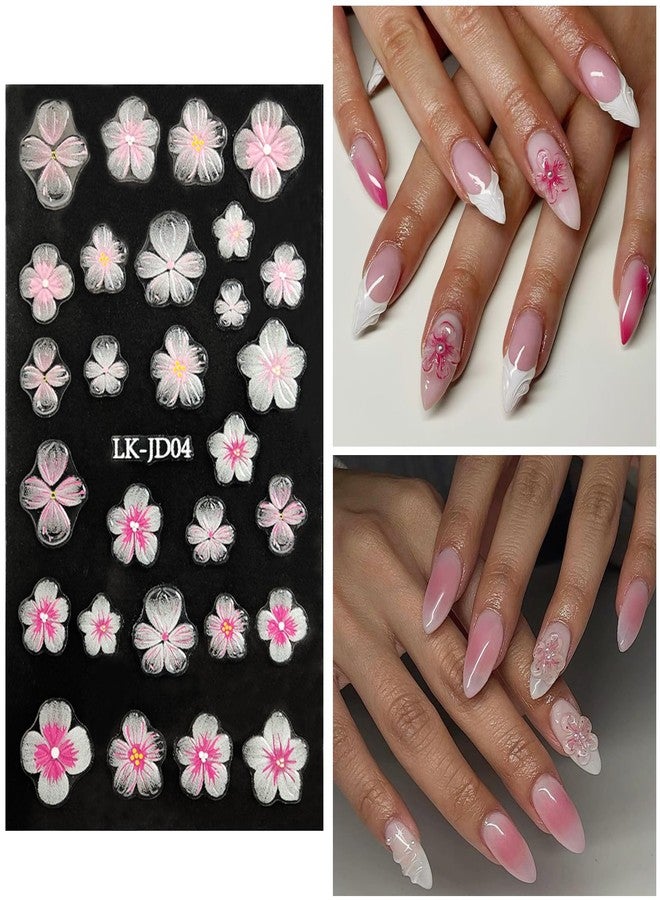 VOTACOS Blush Flower Nail Art Stickers Decals 5D Embossed Nail Decals Spring Summer Frangipani Nails Art Design Self-Adhesive Accessories 3D Flower Nails Stickers for Women Decoration - Image 2