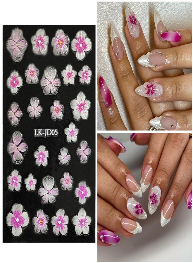 VOTACOS Blush Flower Nail Art Stickers Decals 5D Embossed Nail Decals Spring Summer Frangipani Nails Art Design Self-Adhesive Accessories 3D Flower Nails Stickers for Women Decoration - Image 3