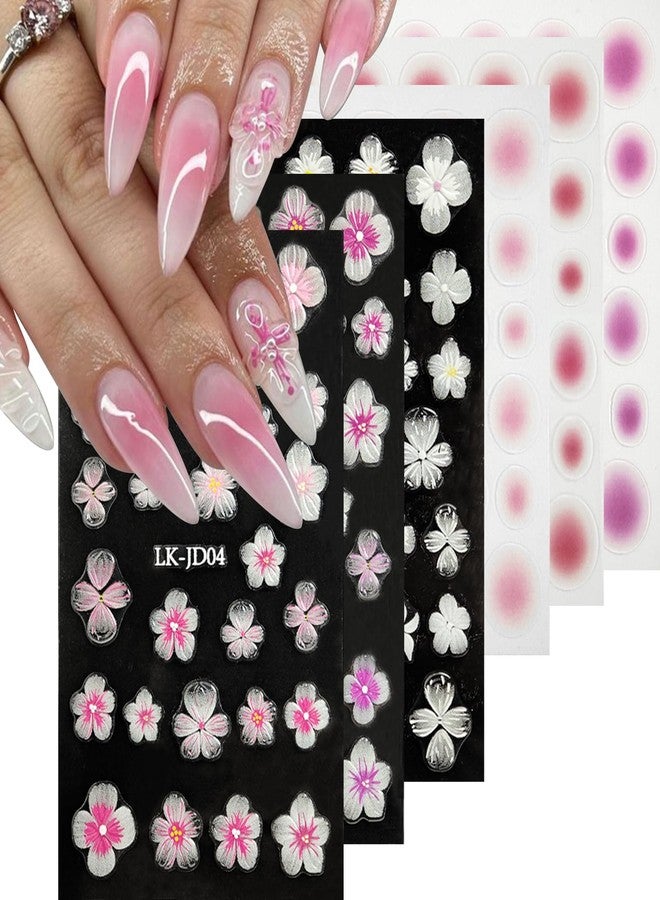 VOTACOS Blush Flower Nail Art Stickers Decals 5D Embossed Nail Decals Spring Summer Frangipani Nails Art Design Self-Adhesive Accessories 3D Flower Nails Stickers for Women Decoration - Image 1