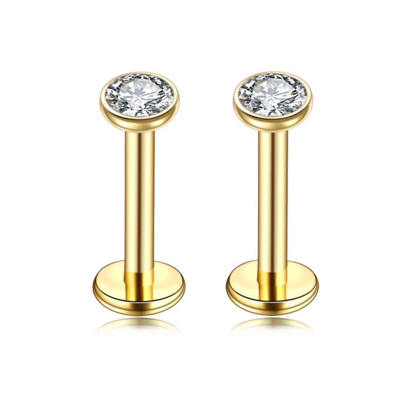 16G Lip Ring: Pack of 6 Gold Stainless Steel - Internally Threaded Crystal CZ Lip Ring for Lip Tragus Labret Piercings With Comfortable Fit Versatile Styles Daily Wear - Image 3