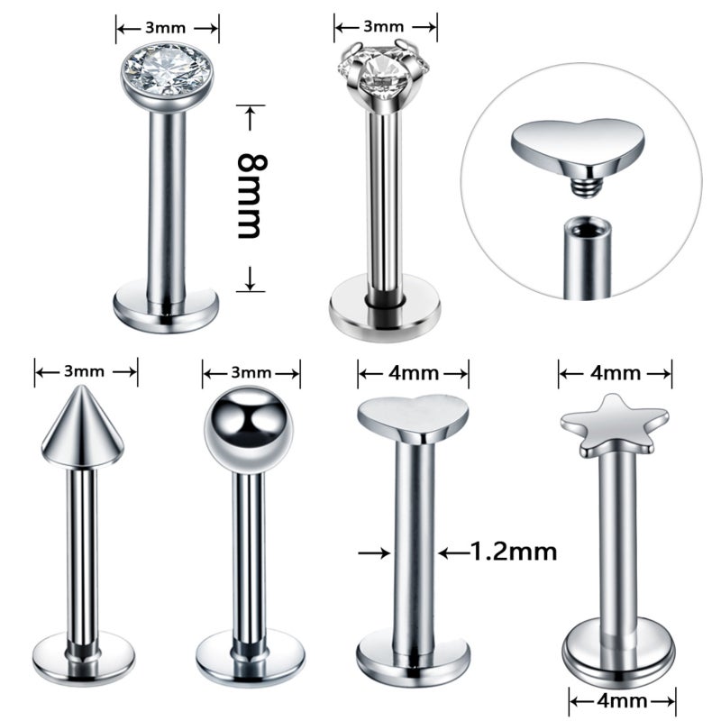 16G Lip Ring: Pack of 6 Gold Stainless Steel - Internally Threaded Crystal CZ Lip Ring for Lip Tragus Labret Piercings With Comfortable Fit Versatile Styles Daily Wear - Image 2