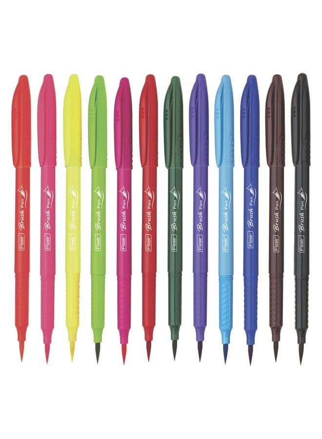 FLAIR Creative Brush Pen With Flexible Tip | Watecolour Effect & Smudge Free Writing | Non-Toxic & Safe For Childrens | A Great Tool For Lettering & Calligraphy | 12 Bright Shades - Image 1