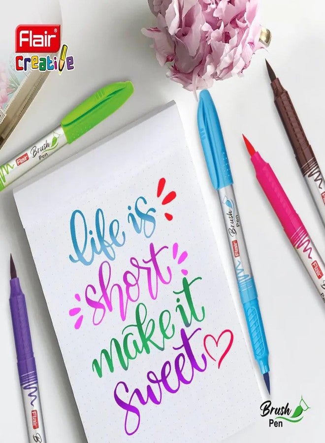 FLAIR Creative Brush Pen With Flexible Tip | Watecolour Effect & Smudge Free Writing | Non-Toxic & Safe For Childrens | A Great Tool For Lettering & Calligraphy | 12 Bright Shades - Image 5
