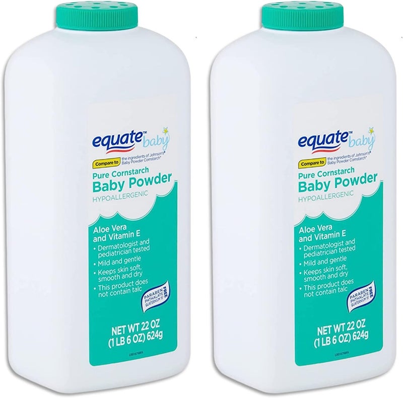 Equate Pure Cornstarch Baby Powder Aloe and Vitamin E (22 oz - 2 Pack) - Image 2