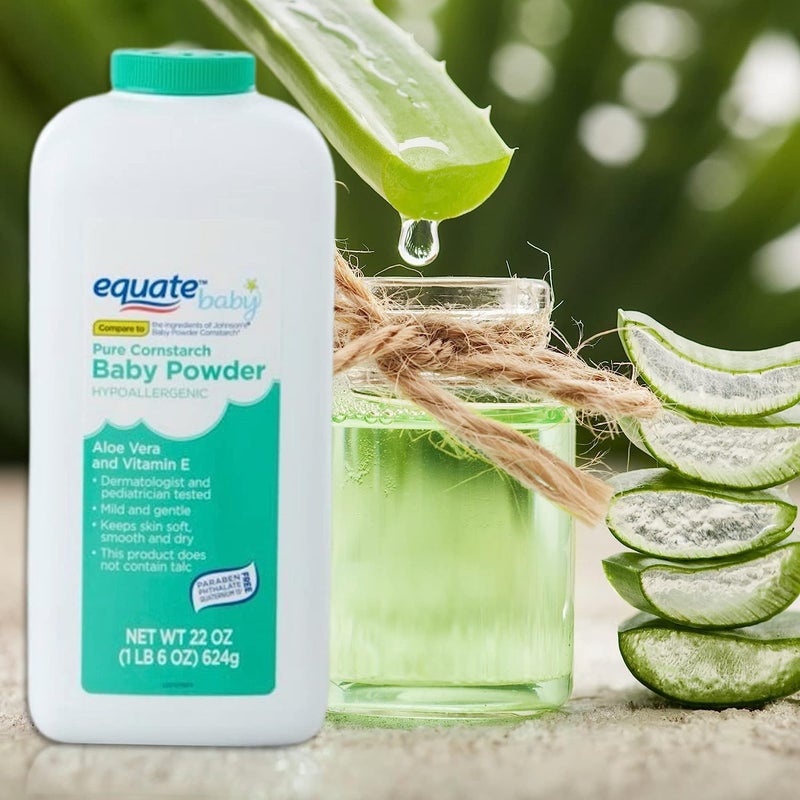 Equate Pure Cornstarch Baby Powder Aloe and Vitamin E (22 oz - 2 Pack) - Image 4