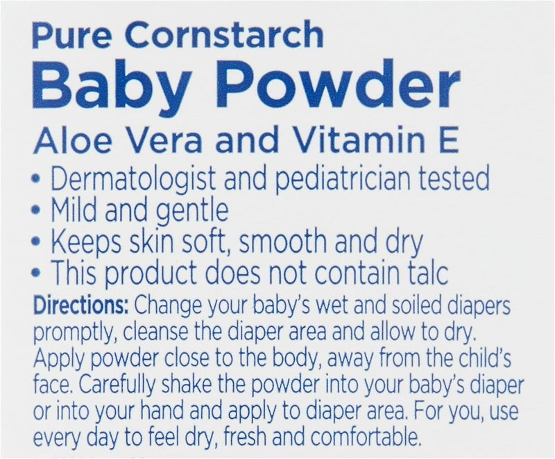 Equate Pure Cornstarch Baby Powder Aloe and Vitamin E (22 oz - 2 Pack) - Image 3