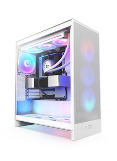 NZXT H7 Flow RGB Mid-Tower ATX Airflow Case with RGB Fans, Dedicated GPU Cooling, Easily Manage Cables, 10-Fan Capacity, Top I/O Ports, Tool-less Panel Access, CM-H72FW-R1 | White  - Image 1