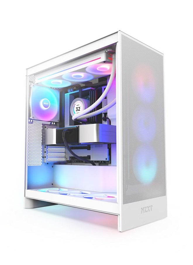 NZXT - H7 Flow RGB Mid-Tower ATX Airflow Case with RGB Fans, Dedicated GPU Cooling, Easily Manage Cables, 10-Fan Capacity, Top I/O Ports, Tool-less Panel Access, CM-H72FW-R1 | White - Image 1