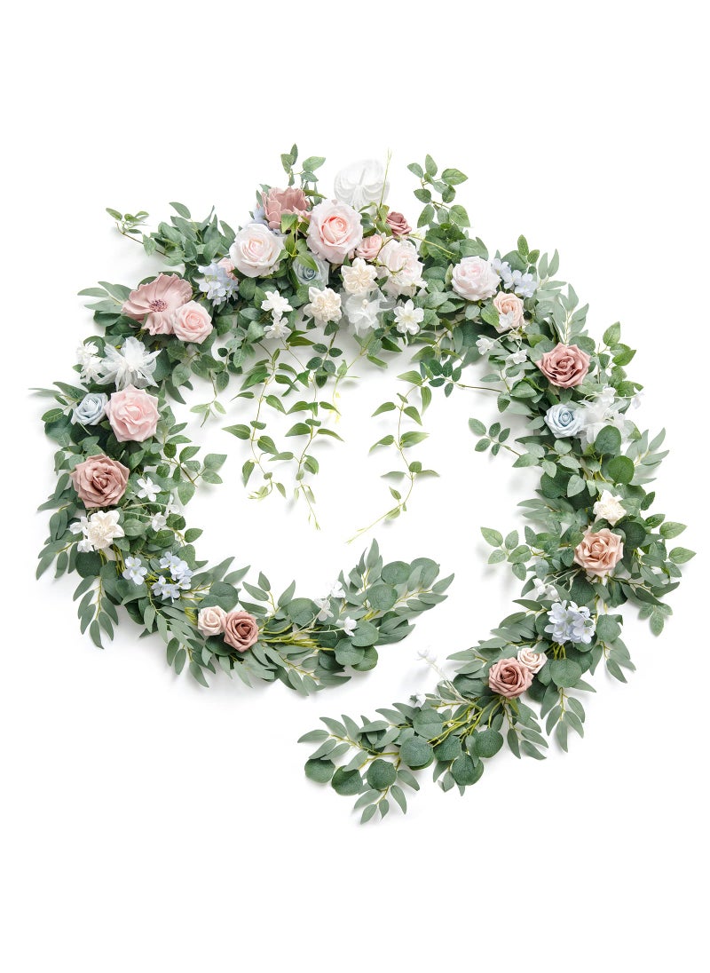 Ling's moment Lings Moment 9FT Eucalyptus and Willow Leaf Garland with White Flower Handcrafted Wedding Sweetheart Table Centerpieces Head Table Decor Arch Backdrop Decorations for Wedding  Blush Blue 