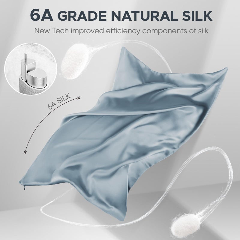 CAAIR 100% Pure Mulberry Silk Pillowcase for Hair and Skin - Allergen Resistant Dual Sides 600 Thread Count Silk Bed Pillow Cases with Hidden Zipper 1pc King Size Grey Blue - Image 3