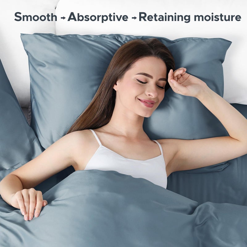 CAAIR 100% Pure Mulberry Silk Pillowcase for Hair and Skin - Allergen Resistant Dual Sides 600 Thread Count Silk Bed Pillow Cases with Hidden Zipper 1pc King Size Grey Blue - Image 5