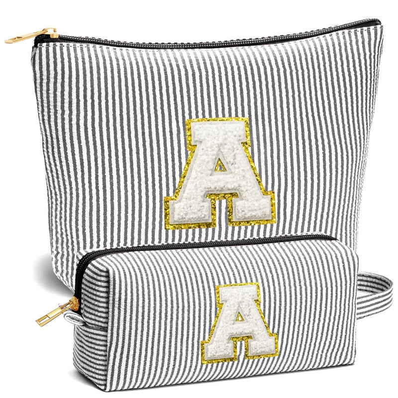 Fohufo Teacher Christmas Gifts for Women - Teacher Appreciation Gifts, 2025 Xmas Birthday Gift for Teachers, Initial Makeup Bag for Teachers, Black A - Image 1