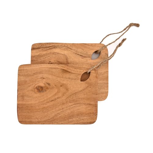 BHAVATU Cutting Board Acacia Wood Set of 2 with Hanging Hole Wooden chopping boards for Fruit, Vegetable, Camping Trip (8" x 6" x 0.75") - Image 3