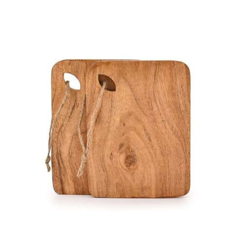 BHAVATU Cutting Board Acacia Wood Set of 2 with Hanging Hole Wooden chopping boards for Fruit, Vegetable, Camping Trip (8" x 6" x 0.75") - Image 4