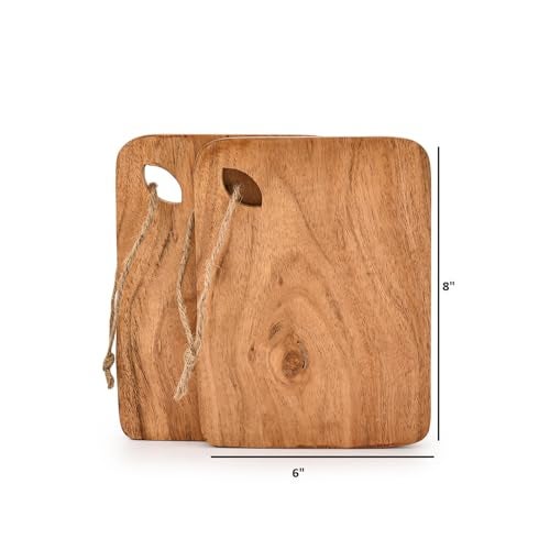BHAVATU Cutting Board Acacia Wood Set of 2 with Hanging Hole Wooden chopping boards for Fruit, Vegetable, Camping Trip (8" x 6" x 0.75") - Image 5