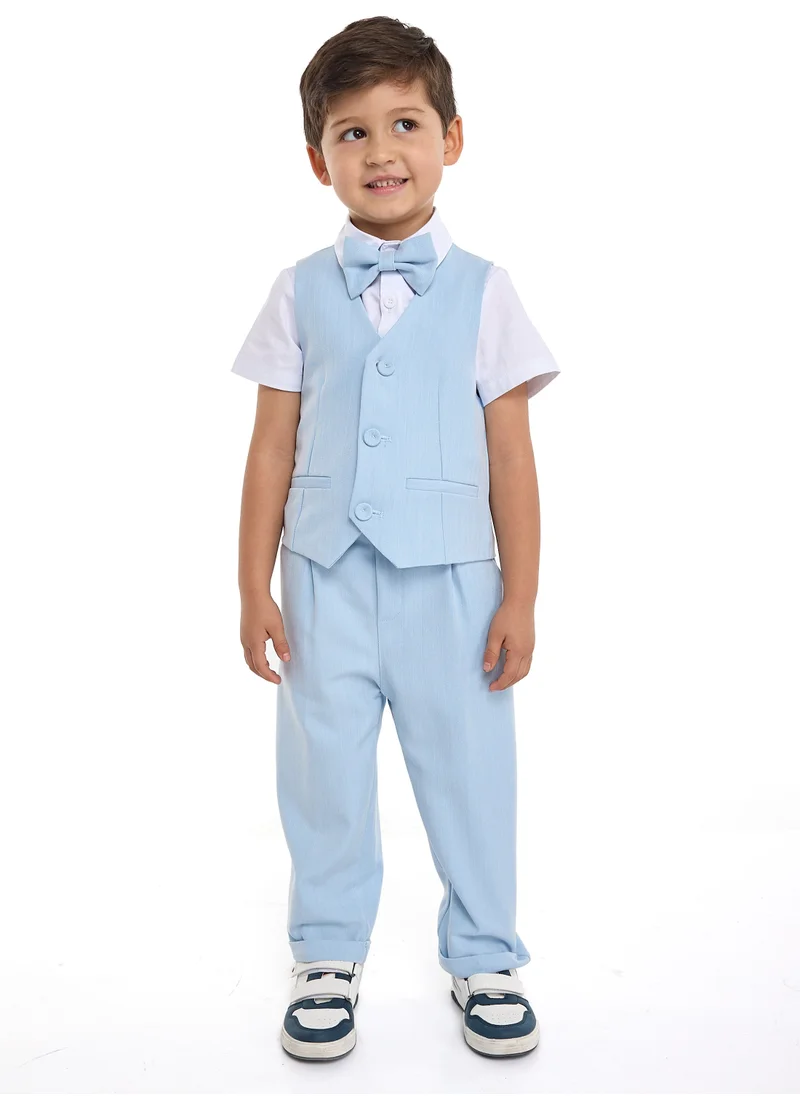 victor and jane Lt blue Waistcoat And Pant Set With Shirt And Bow Tie