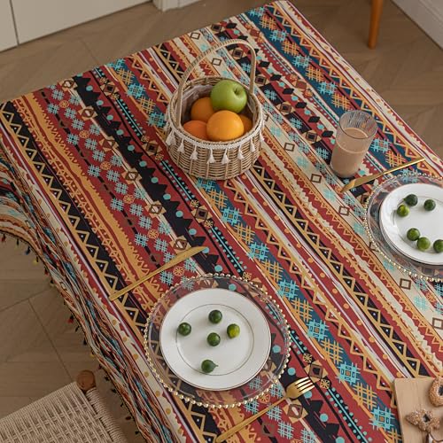Erbnaryx Handblock Print Tablecloth for Square Tables, Red Table Cover with Fringed Edges, Decorative Tablecloth for Kitchen and Dining Room,59"x 102" - Image 4