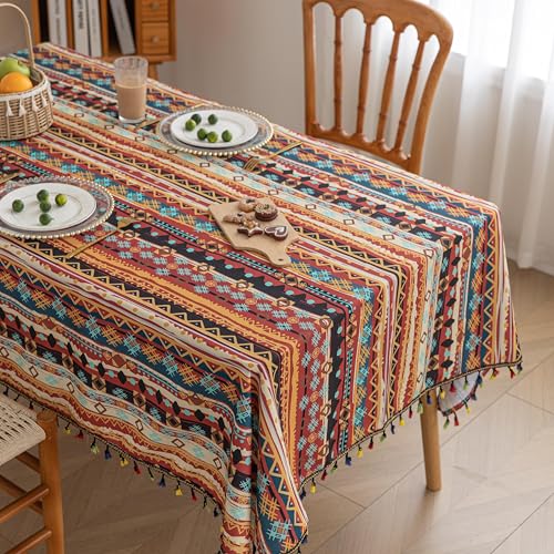 Erbnaryx Handblock Print Tablecloth for Square Tables, Red Table Cover with Fringed Edges, Decorative Tablecloth for Kitchen and Dining Room,59"x 102" - Image 3