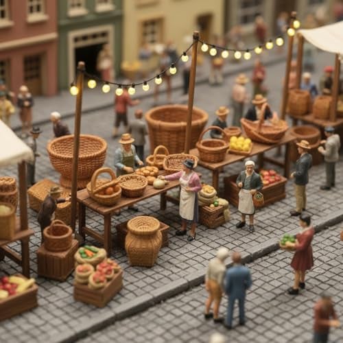 Krisah Miniature Wicker Basket Set, 10 Pieces Handcrafted Resin Decor for Fairy Gardens, Terrariums, Model Making, Brown, X-Small Size, Realistic Cane Texture - Image 2