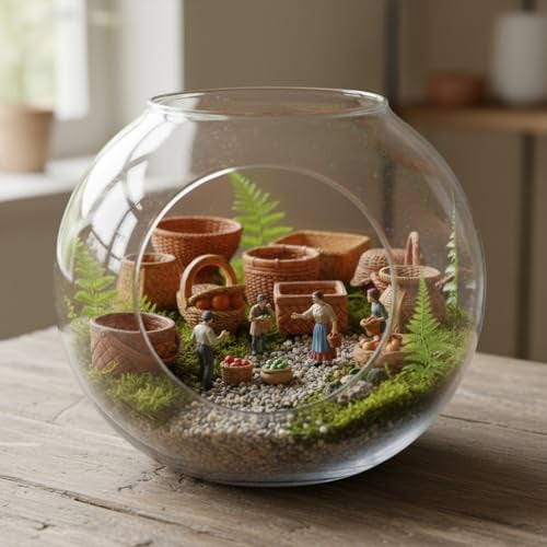 Krisah Miniature Wicker Basket Set, 10 Pieces Handcrafted Resin Decor for Fairy Gardens, Terrariums, Model Making, Brown, X-Small Size, Realistic Cane Texture - Image 5