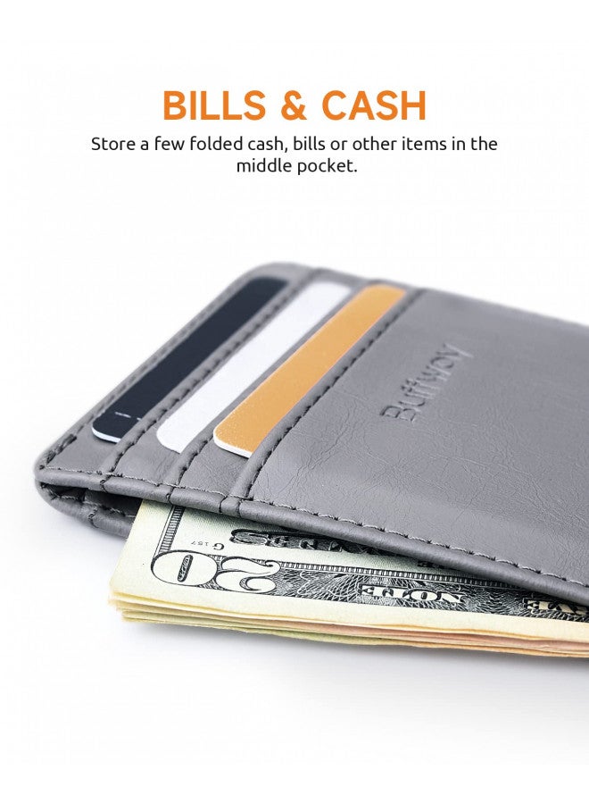 Buffway Mens Slim Wallet, Minimalist Thin Front Pocket Leather Credit Card Holder with RFID Blocking for Work Travel - Seattle Grey - Image 4
