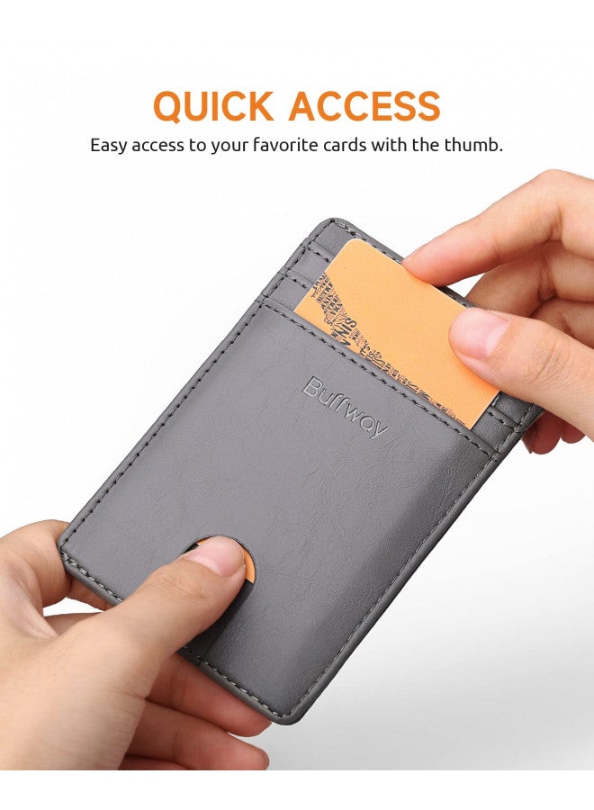 Buffway Mens Slim Wallet, Minimalist Thin Front Pocket Leather Credit Card Holder with RFID Blocking for Work Travel - Seattle Grey - Image 2