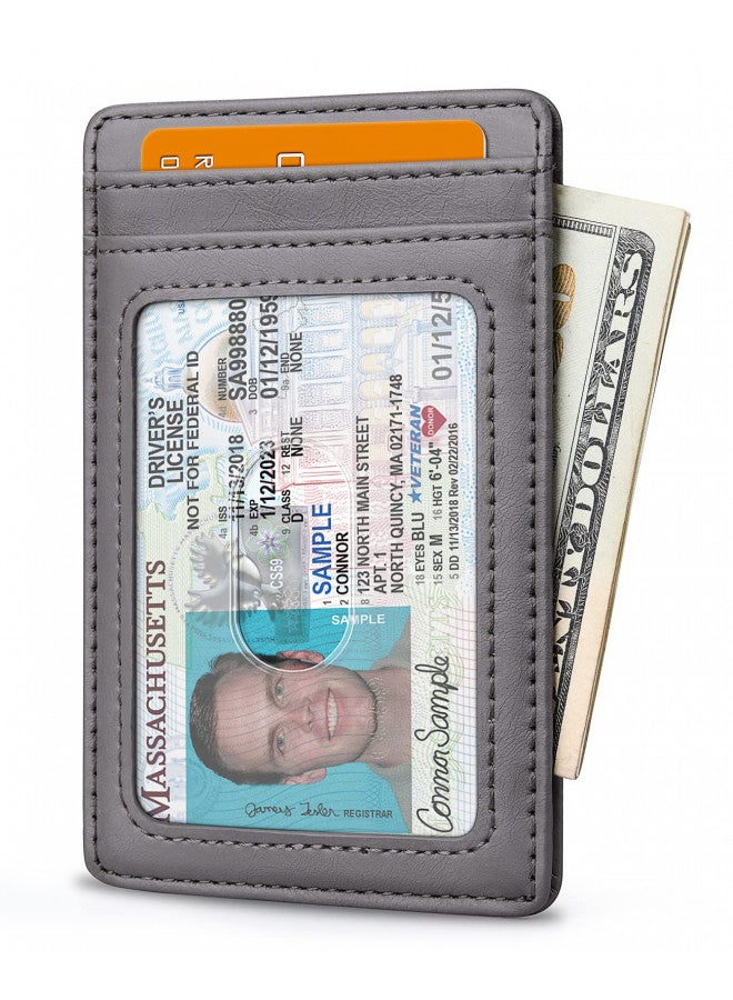 Buffway Mens Slim Wallet, Minimalist Thin Front Pocket Leather Credit Card Holder with RFID Blocking for Work Travel - Seattle Grey - Image 1