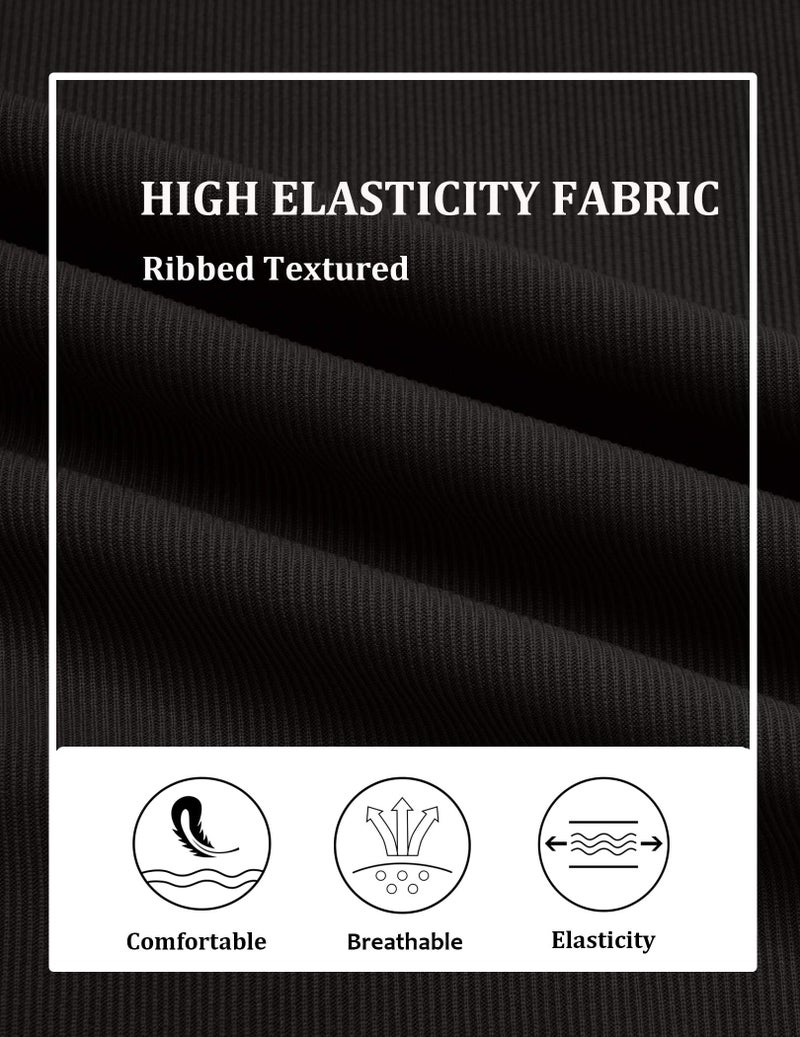 COOFANDY Mens Muscle T Shirts Short Sleeve Ribbed Texture Crewneck Tees Longline Workout Shirts for Men Black - Image 4
