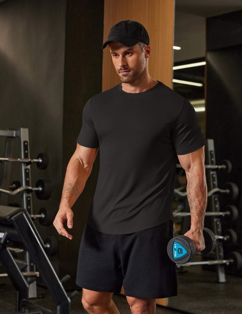 COOFANDY Mens Muscle T Shirts Short Sleeve Ribbed Texture Crewneck Tees Longline Workout Shirts for Men Black - Image 3